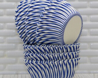 Mini Blue Striped Cupcake Liners (Qty 50) Mini Blue Striped Baking Cups, Mini Blue Striped Cupcake Papers, Mini Blue Striped Cupcake Wrapper