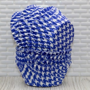 Blue Houndstooth Cupcake Liners Qty 45 Blue Houndstooth Baking Cups, Blue Cupcake Liners, Blue Baking Cups, Blue Muffin Cups, image 1
