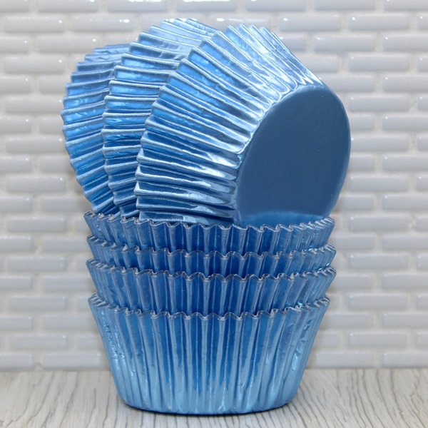 Pastel Blue Foil Cupcake Liners (Qty 50) Pastel Blue Foil Baking Cups, Blue Foil Cupcake Wrappers, Blue Foil Cupcake Papers, Blue Baking Cup