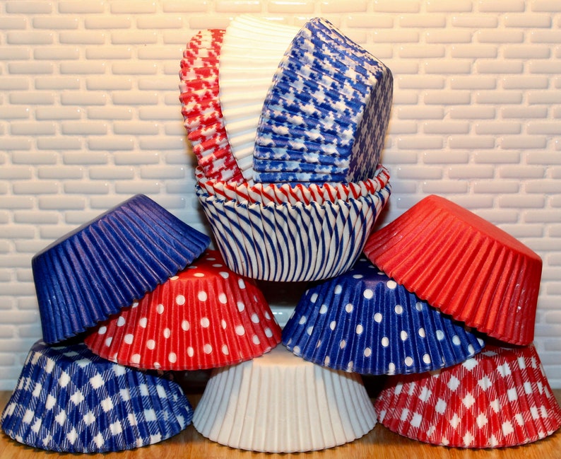 American Dream Patriotic Party Pack Cupcake Liners in Red, White and Blue Qty 110 Cupcake Liners, Baking Cups, Cupcake Wrappers image 1