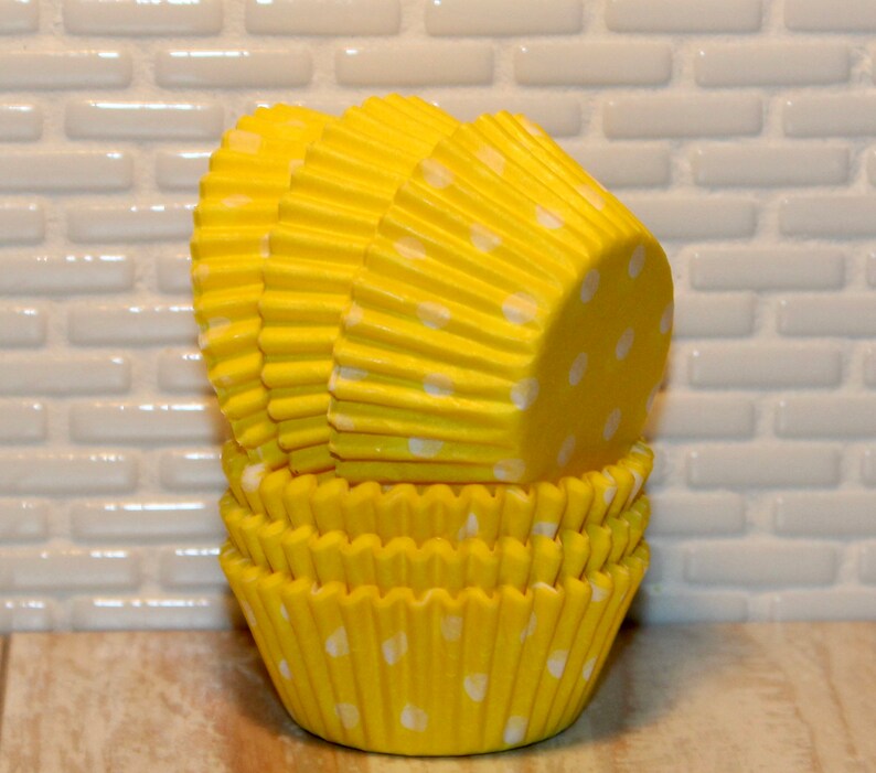 Mini Yellow Polka Dot Baking Cups Qty 50 Mini Yellow Polka Dot Cupcake Liners Mini Yellow Polka Dot Muffin Cups Mini Cupcake Liners