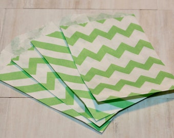 Small Green Chevron or Diagonal Striped Favor Bags (Qty 20) Green Chevron Favor Bags, Green Striped Favor Bags, Green Gift Bags, Green Bags