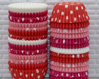 Mini Bright Pink, Red, Lt Pink & White Cupcake Liners (70) Mini Red Cupcake Liners, Mini Pink Baking Cups, Mini White Muffin Cups,