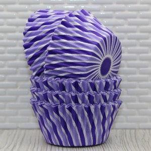 Purple Candy Stripe Heavy Duty Cupcake Liners (Qty 32) Purple Stripe Cupcake Liner, Purple Stripe Baking Cup, Purple Stripe Muffin Cup