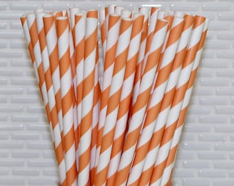 Dark Orange Striped Paper Straws (Qty 25) Orange Striped Straws, Orange Striped Drinking Straws, Orange Striped Disposable Straws, Straws