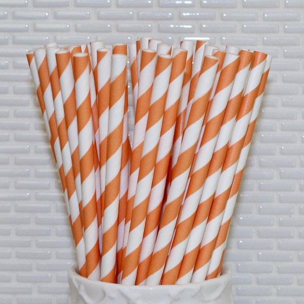 Dark Orange Striped Paper Straws (Qty 20) Orange Striped Straws, Orange Striped Drinking Straws, Orange Striped Disposable Straws, Straws