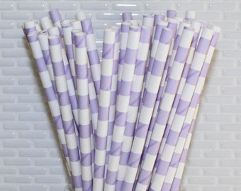 Lavender Horizontal Striped Straws (Qty 25) Lavender Horizontal Striped Drinking Straws, Lavender Disposable Straws, Lavender Party Straws