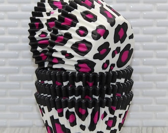 Hot Pink Leopard Cupcake Liners (Qty 32) Pink Leopard Cupcake Papers, Hot Pink Leopard Baking Cups, Pink Leopard Muffin Cups, Cupcake Liners