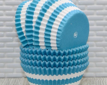 Aqua Blue Rugby Stripe Cupcake Liner (Qty 36) Aqua Stripe Cupcake Liners, Aqua Striped Cupcake Papers, Aqua Muffin Cups, Aqua Cupcake Liners