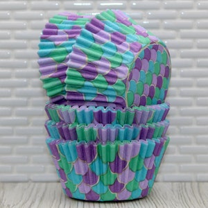 Mermaid Scale Heavy Duty Cupcake Liners (Qty 32) Mermaid Scale Greasepoof Baking Cups, Standard Mermaid Cupcake Liners