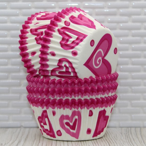 Pink Hearts Heavy Duty Cupcake Liners (qty 32) Valentines Day