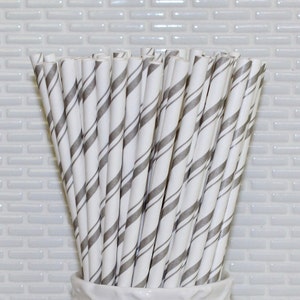 Gold Striped Straws Or Silver Striped Straws Qty 25 Gold Striped Paper Straws, Silver Striped Paper Straws, Gold Straws, Silver Straws image 2