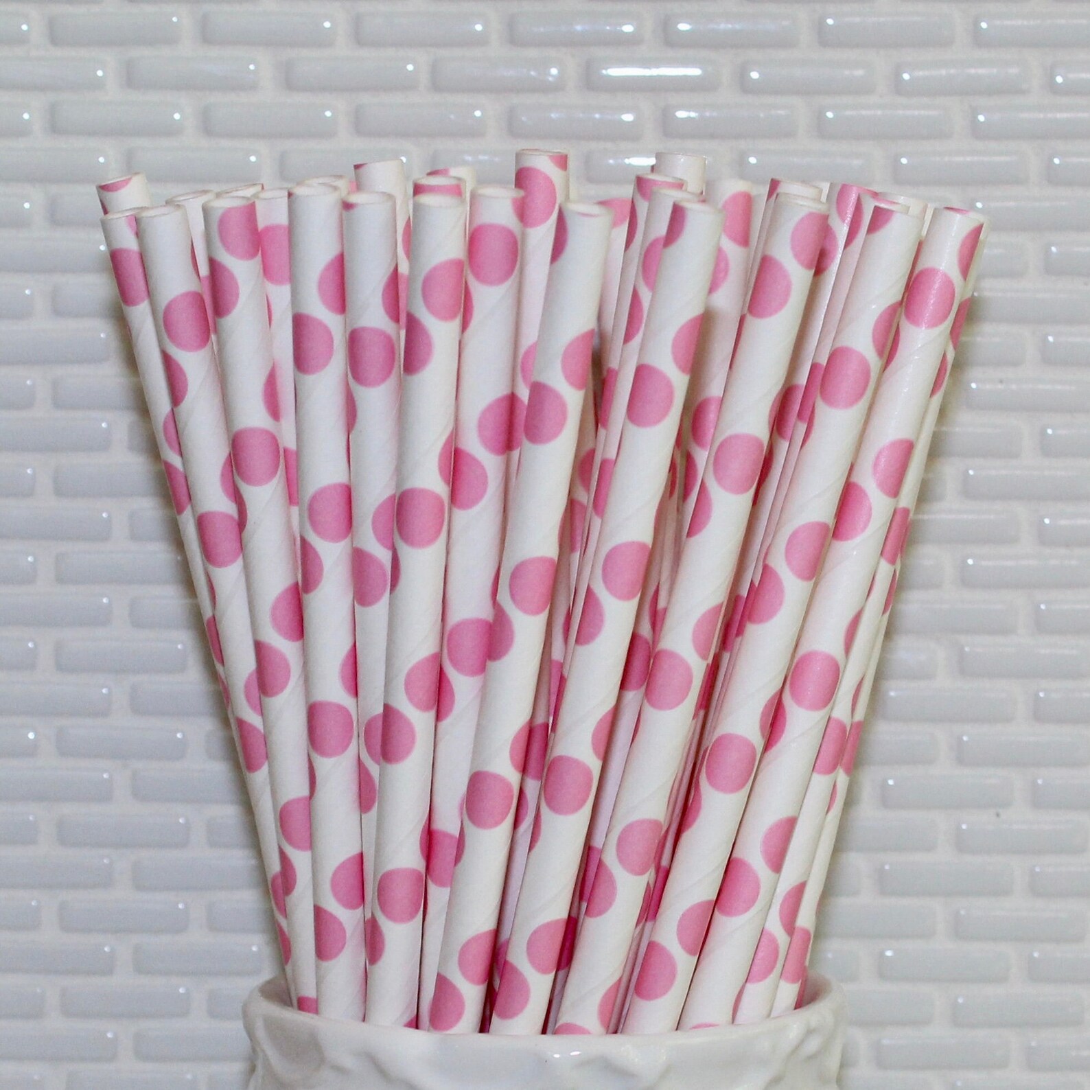 Pink Striped Paper Straws & Pink Polka Dot Paper Straws (qty 24-25 ...