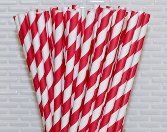 Red Striped Paper Straws (Qty 25) Red Striped Straws, Red Paper Straws, Red Straws, Red Party Straws, Red Disposable Straws, Paper Straws