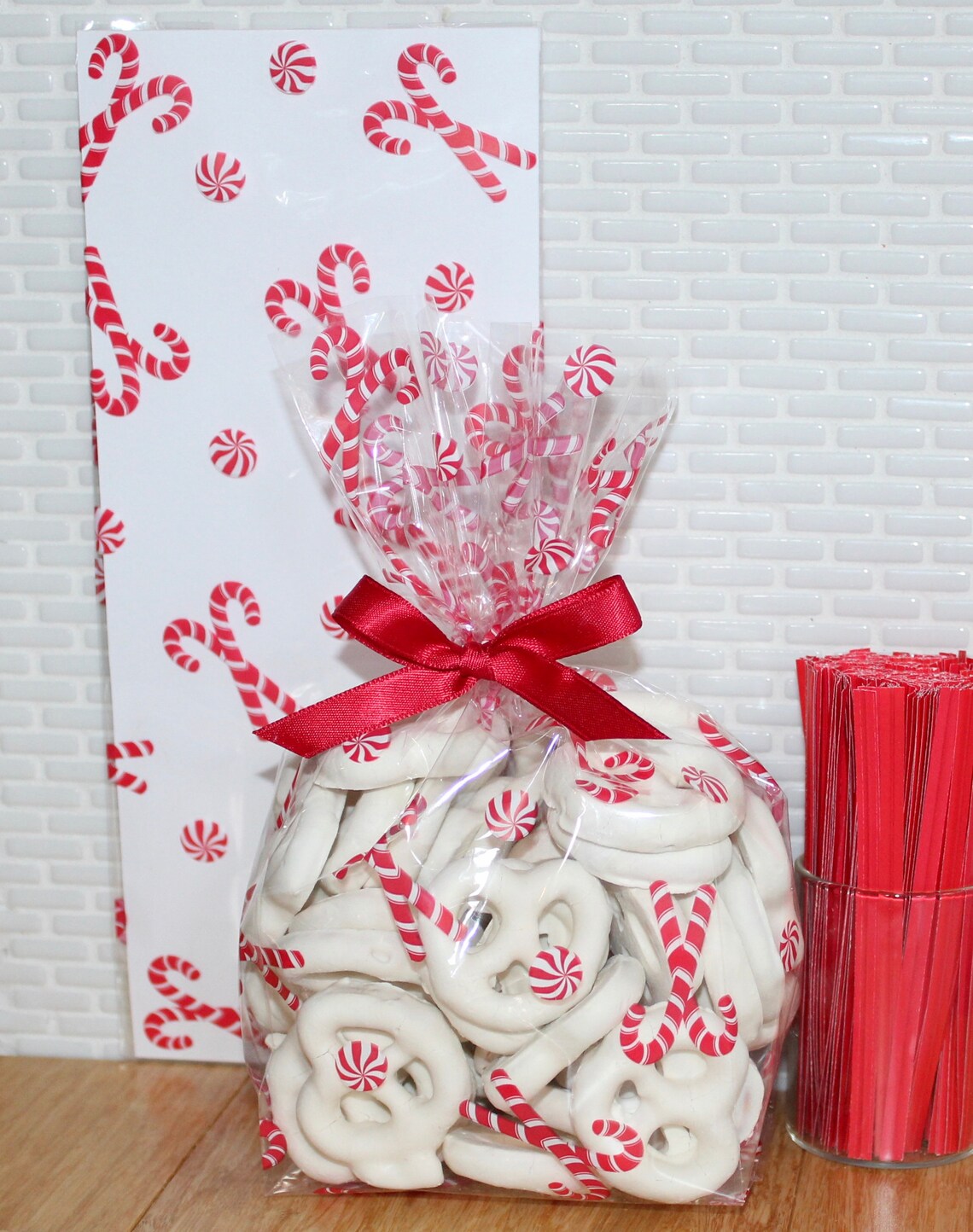 Candy Canes & Peppermint Cellophane Bags 10 Candy Cane Favor Etsy