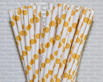 Yellow Polka Dot Paper Straws (Qty 24-25) | Yellow Striped Party Straws | Yellow Chevron Straws