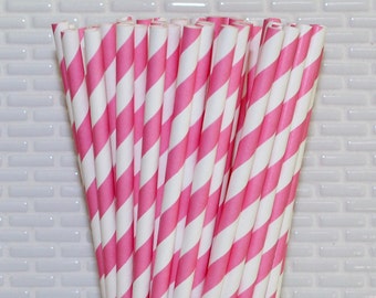 Pink Striped Paper Straws & Pink Polka Dot Paper Straws (Qty 24-25) Pink Striped Straws, Pink Polka Dot Straws, Pink Party Straws, Straws