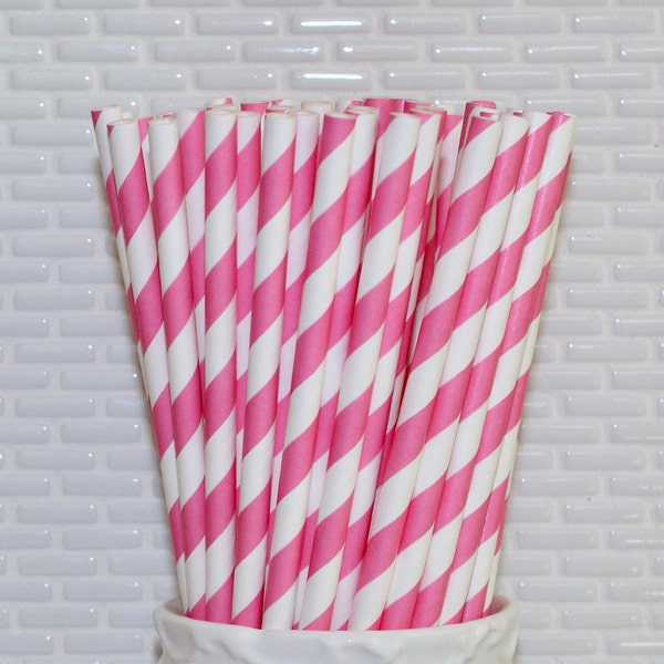 Pink Striped Paper Straws & Pink Polka Dot Paper Straws (Qty 24-25) Pink Striped Straws, Pink Polka Dot Straws, Pink Party Straws, Straws