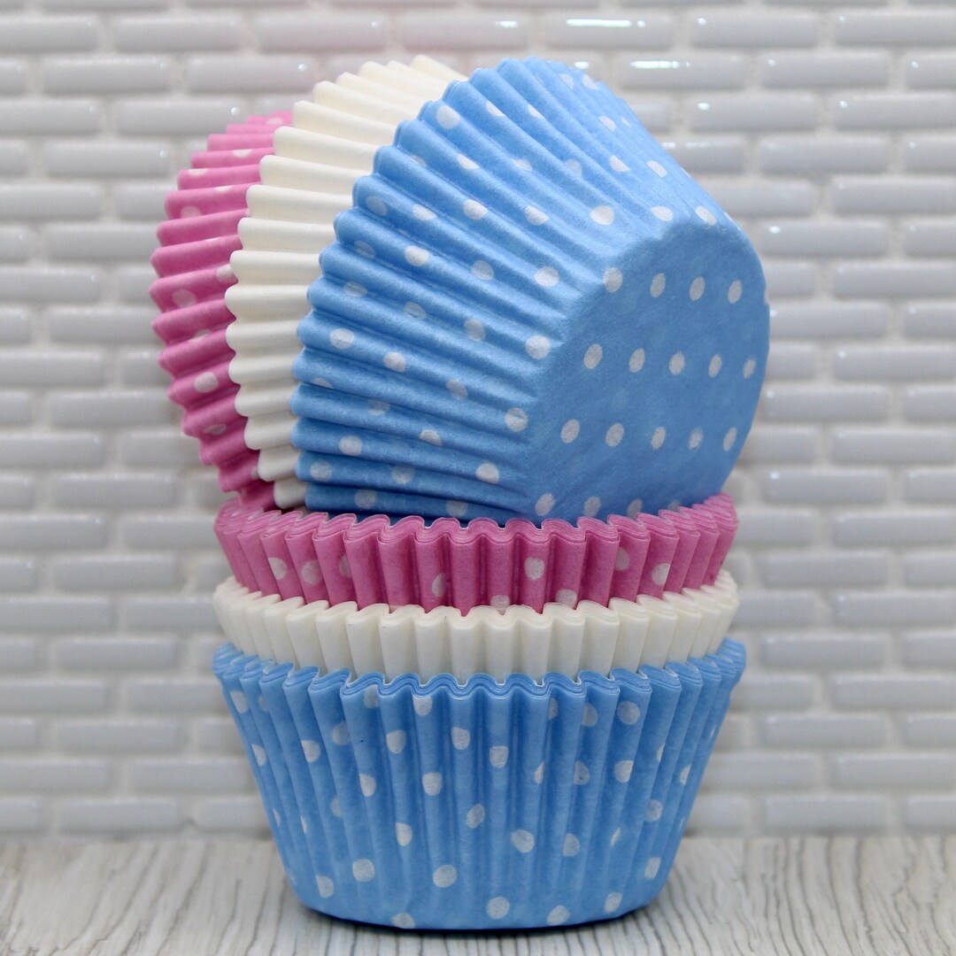 Gender Reveal Polka Dot Heavy Duty Cupcake Liners qty 45 Gender Reveal