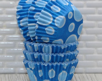 Mini Blue Dot Heavy Duty Cupcake Liners (Qty 50) Mini Blue Dot Baking Cups, Mini Blue Dot Cupcake Papers, Mini Blue Dot Cupcake Wrappers