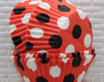 Red With Black & White Dots Cupcake Liners (Qty 40) Red Dots Cupcake Liners, Red Cupcake Liners, Red Baking Cups, Red Cupcake Wrappers