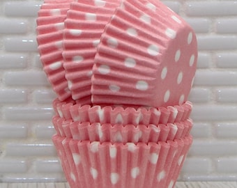 Mini Pastel Pink Polka Dot Cupcake Liners (50 Qty) Mini Pink Polka Dot Baking Cups, Mini Pink Cupcake Papers, Mini Pink Cupcake Wrappers