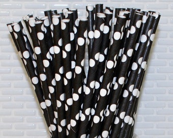 Black with White Polka Dots Paper Straws (Qty 25) Black Polka Dot Paper Straws, Black Polka Dot Party Straws, Black Polka Dot Drinking Straw