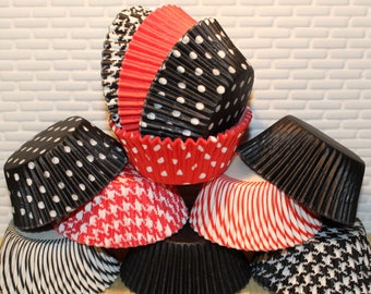 Red, Black & White Cupcake Liner Party Pak (Qty 80) Red, Black and White Baking Cups, Red Cupcake Liner, Black Cupcake Liner,