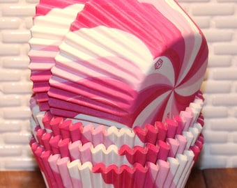 Pink Lollipop Swirl Heavy Duty Cupcake Liners (Qty 72) Pink Cupcake Liners, Pink Baking Cups, Pink Muffin Cups, Cupcake Liners, LAST PKG