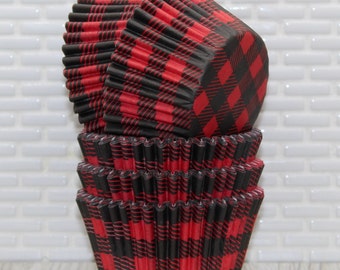 Red Buffalo Plaid Heavy Duty Cupcake Liners (Qty 32) Red Buffalo Plaid Baking Cups, Buffalo Plaid Cupcake Wrappers, Buffalo Plaid Muffin Cup