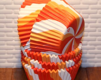 Orange Lollipop Swirl Heavy Duty Cupcake Liners (Qty 28) Orange Cupcake Liners, Orange Baking Cups, Orange Muffin Cups, Cupcake Liners