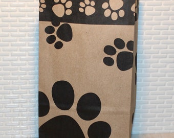 Paw Print Paper Bags (Qty 25) Paw Print Treat Bag, Paw Print Favor Bag, Paw Print Paper Kraft Bag, Paw Print Kraft Bag, Paw Print Lunch Bag