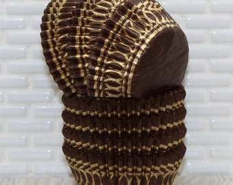 Mini Gold Trim Brown Glassine Cupcake Liners - (Qty 36 - 50) Mini Brown Candy Cups, Mini Brown Baking Cups, Mini Brown Cupcake Liners