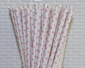 Pastel Pink Mini Polka Dot Paper Straws (Qty 25) Mini Pink Polka Dot Drinking Straws, Pink Polka Dot Disposable Straws, Pink Cake Pop Straws