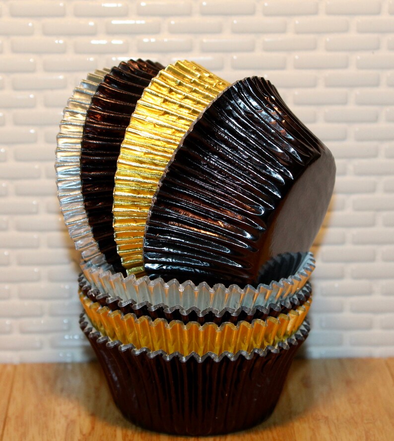 Formal Black Metallic Cupcake Liners Asst qty 60 Black Foil Etsy