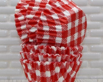 Mini Red Gingham Cupcake Liners (Qty 50)  Mini Red Gingham Baking Cups, Mini Red Muffin Cups, Mini Red Cupcake Liners, Mini Red Baking Cups