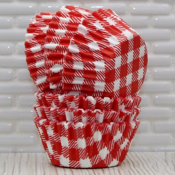 Mini Red Gingham Cupcake Liners (Qty 50)  Mini Red Gingham Baking Cups, Mini Red Muffin Cups, Mini Red Cupcake Liners, Mini Red Baking Cups