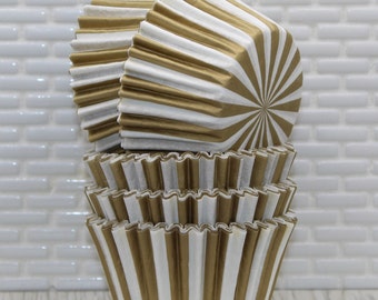 Gold & White Striped Heavy Duty Cupcake Liners (Qty 32) Gold and White Striped Baking Cup, Gold Striped Cupcake Liner, Gold Baking Cups