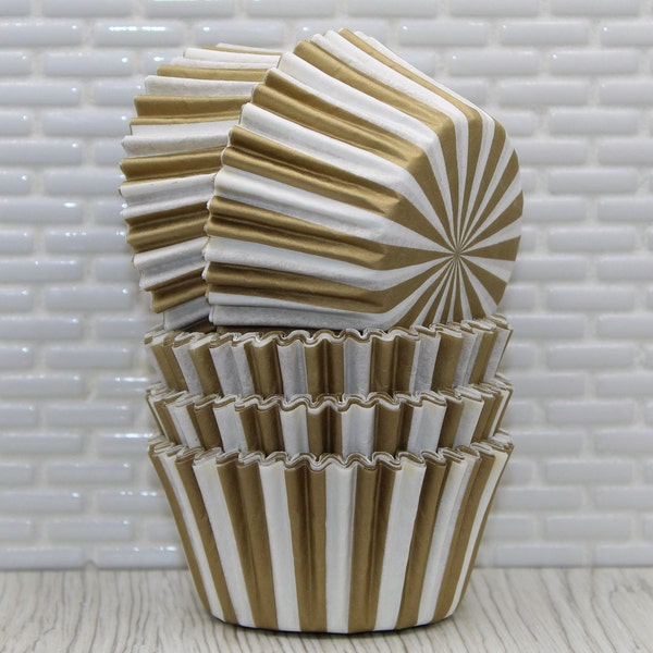 Gold & White Striped Heavy Duty Cupcake Liners (Qty 32) Gold and White Striped Baking Cup, Gold Striped Cupcake Liner, Gold Baking Cups