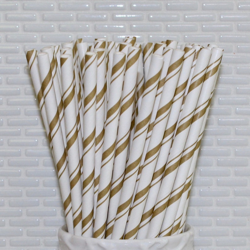 Gold Striped Straws Or Silver Striped Straws Qty 25 Gold Striped Paper Straws, Silver Striped Paper Straws, Gold Straws, Silver Straws image 1