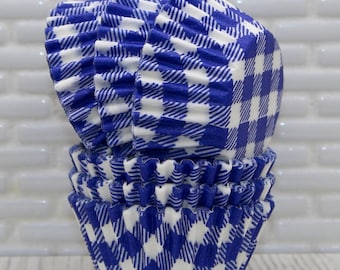 Mini Blue Gingham Cupcake Liners (Qty 50) Mini Blue Gingham Baking Cups, Mini Blue Gingham Cupcake Wrappers, Blue Cupcake Papers, Baking Cup