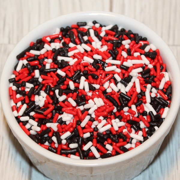 Red, White & Black Jimmie Sprinkle Mix (4 oz) Jimmie Sprinkles, Red Jimmie Sprinkles, White Jimmie Sprinkles, Cupcake Sprinkles, Sprinkles