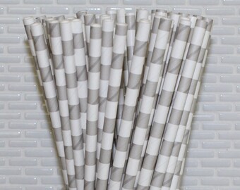 Gray Horizontal Striped Paper Straws (Qty 24-25) Gray Horizontal Striped Straws, Gray Striped Straws, Gray Chevron Straws, Polka Dot Straws