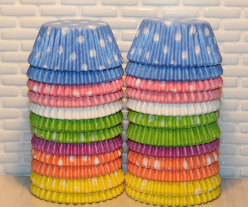 Mini Pastel Rainbow Cupcake Liners Qty 120 Mini Pastel Rainbow Polka Dot /& Solid Cupcake Liners Mini Pastel Rainbow Baking Cups