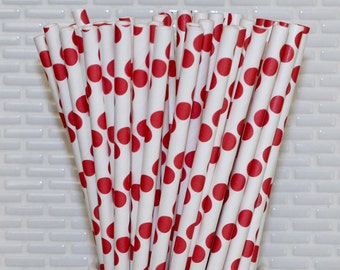 Red Polka Dot Paper Straws (Qty 25) Red Polka Dot Drinking Straws, Red   Polka Dot Disposable Straws, Red Party Straws, Red Polka Dot Straws