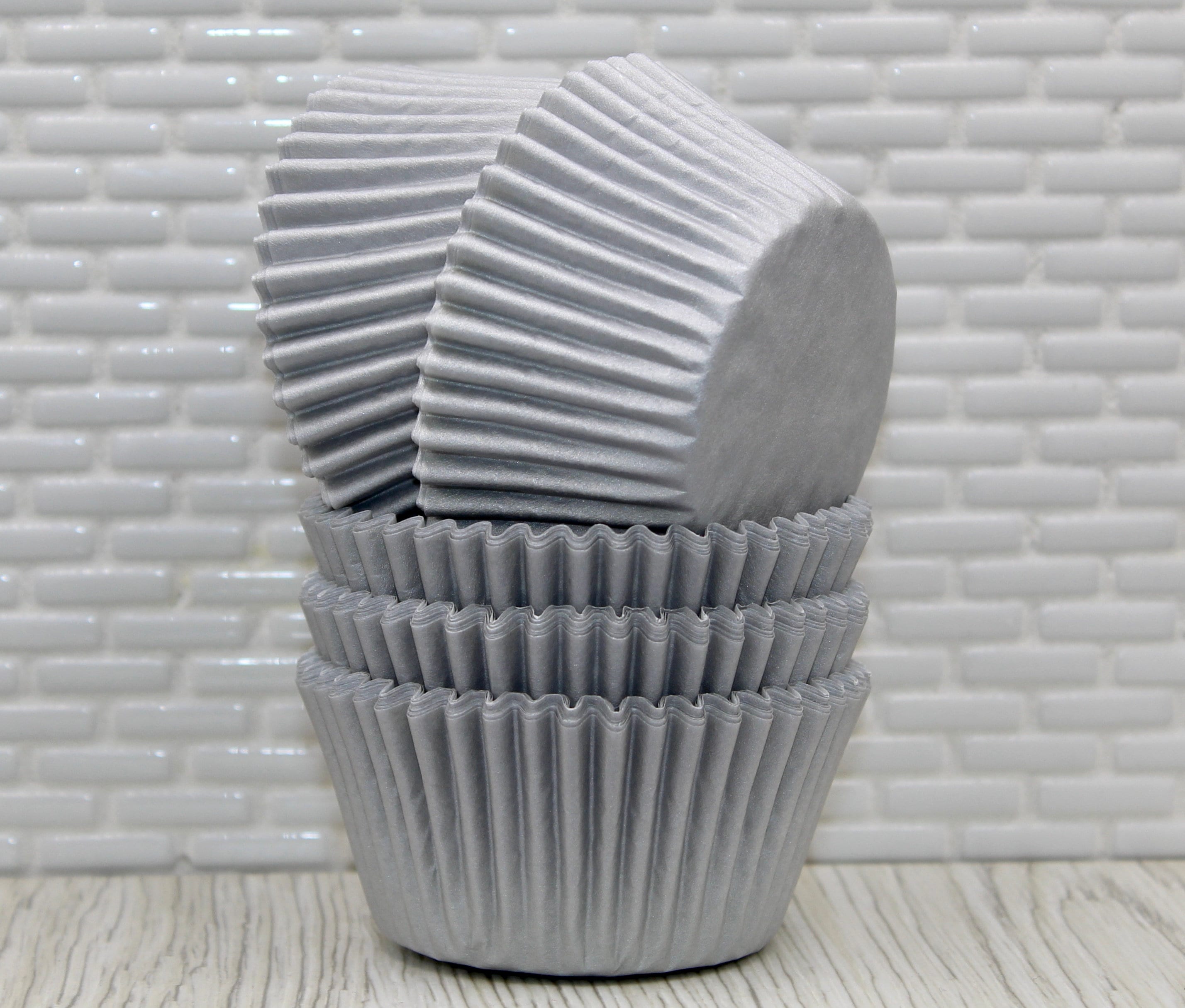 Foil Cupcake Liners, Silver Metallic Baking Cups, 100 Count Foil