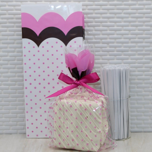 Pink Flounce Cellophane Favor Bags (Qty 10) Pink Polka Dot Gift Bags, Pink Polka Dot Cellophane Bags, Pink Polka Dot Favor Bags, Pink Bags