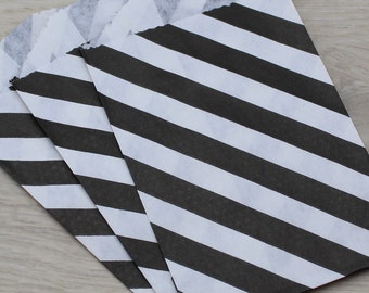 Small Chevron or Diagonal Stripe Black Favor Bags (Qty 20)  Black Chevron Favor Bags,  Black Diagonal Striped Favor Bags