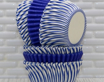 Mini Blue Stripes & Solid Cupcake Liners Asst or Stripes (Qty 60) Mini Blue Stripes Baking Cups, Mini Blue Stripes Muffin Cups, Baking Cups