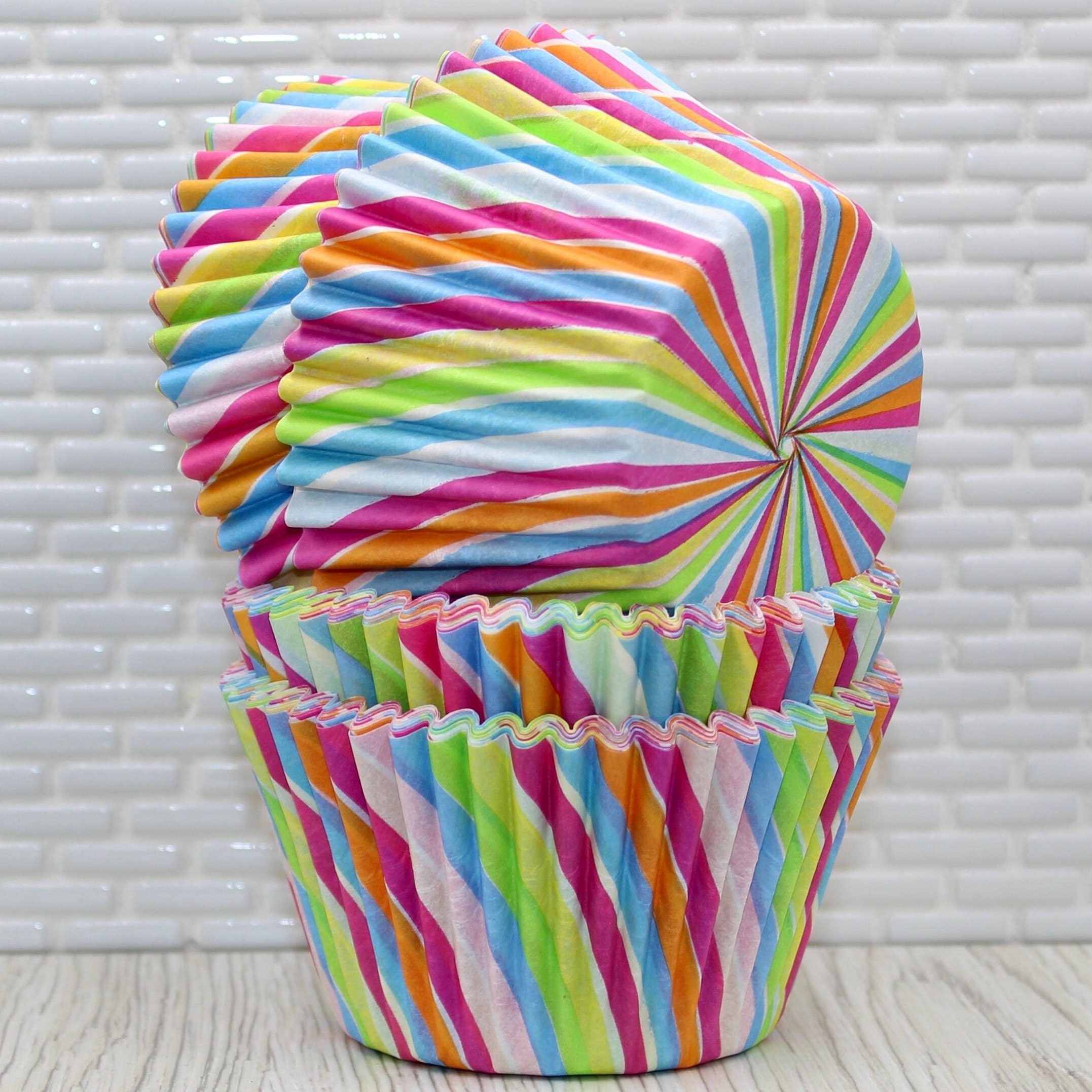 Jumbo Rainbow Stripe Heavy Duty Cupcake Liners (qty 20) Jumbo
